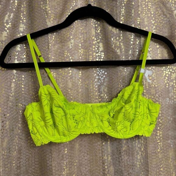 Aerie Real Power Beach Daze Lace Lime Green Unlined Balconette Bra 34C NWT - Picture 1 of 5